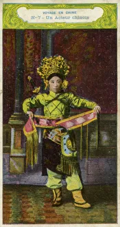 Archival colour postcard of Chinese actor in theatrical garb, China, circa 1905 Archival colour postcard of Chinese actor in theatrical garb, China, circa 1905