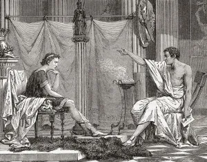 Aristotle tutoring the young Alexander the Great. Alexander's father, Philip II, King of Macedon Aristotle tutoring the young Alexander the Great. Alexander's father, Philip II, King of Macedon