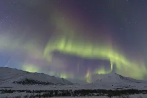 Aurora Borealis At Twilight Above Angelcomb Mountain Along The Dempster Highway; Yukon Aurora Borealis At Twilight Above Angelcomb Mountain Along The Dempster Highway; Yukon