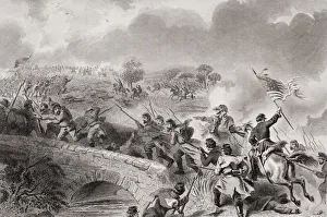 Battle Of Antietam Near Sharpsburg Maryland 1862. Taking Of The Bridge On Antietam Creek Battle Of Antietam Near Sharpsburg Maryland 1862. Taking Of The Bridge On Antietam Creek