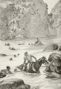 British Soldiers Fleeing And Being Pursued By Zulu Warriors After The Battle Of Isandlwana British Soldiers Fleeing And Being Pursued By Zulu Warriors After The Battle Of Isandlwana