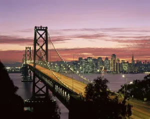 California, San Francisco, Sunset On Bay And Skyline, Blur Traffic Illuminated A50C California, San Francisco, Sunset On Bay And Skyline, Blur Traffic Illuminated A50C