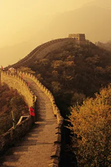 China, Mu Tian Yu, The Great Wall With Misty Yellow Sky, Flags Along Wall China, Mu Tian Yu, The Great Wall With Misty Yellow Sky, Flags Along Wall