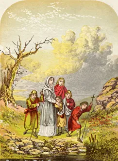 Christiana And Her Children Arrive At The Slough Of Despond. Illustration By A.f Christiana And Her Children Arrive At The Slough Of Despond. Illustration By A.f