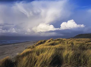 Clouds Move Inland Over Umpqua Beach; Winchester Bay, Oregon, United States Of America Clouds Move Inland Over Umpqua Beach; Winchester Bay, Oregon, United States Of America