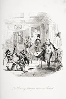 The Country Manager Rehearses A Combat.Illustration From The Charles Dickens Novel The Country Manager Rehearses A Combat.Illustration From The Charles Dickens Novel