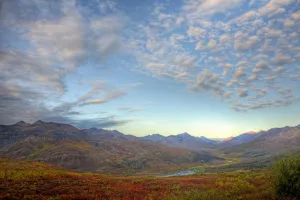 Dawn Over The Fall Colours Of The North Klondike Valley Along The Demspter Highway, Yukon Dawn Over The Fall Colours Of The North Klondike Valley Along The Demspter Highway, Yukon