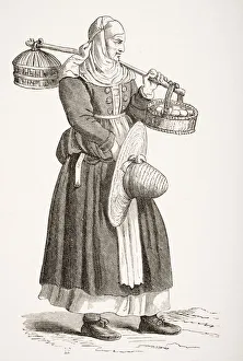 A Dealer In Eggs. 19Th Century Copy Of 16Th Century Woodcut By Cesare Vecellio A Dealer In Eggs. 19Th Century Copy Of 16Th Century Woodcut By Cesare Vecellio