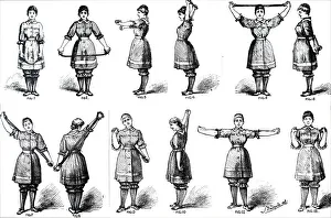 Diagram depicting calisthenics for girls, 19th century Diagram depicting calisthenics for girls, 19th century
