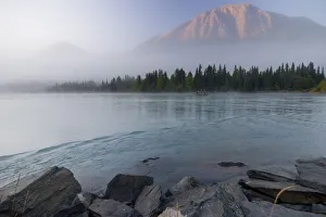 Drift Boat On The Outlet Of Kenai Lake Near Cooper Landing With Cecil Mountain Shrouded Drift Boat On The Outlet Of Kenai Lake Near Cooper Landing With Cecil Mountain Shrouded