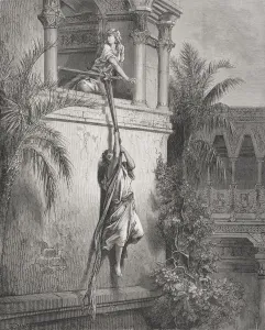 Engraving From The Dore Bible Illustrating 1 Samuel Xix 12 The Escape Of David Through Engraving From The Dore Bible Illustrating 1 Samuel Xix 12 The Escape Of David Through