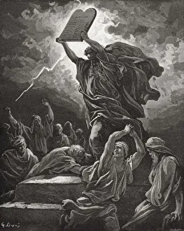 Engraving From The Dore Bible Illustrating Exodus Xxxii 19 Moses Breaking The Tables Engraving From The Dore Bible Illustrating Exodus Xxxii 19 Moses Breaking The Tables