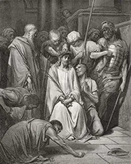 Engraving From The Dore Bible Illustrating Matthew Xxvii 29 And 30 The Crown Of Thorns Engraving From The Dore Bible Illustrating Matthew Xxvii 29 And 30 The Crown Of Thorns
