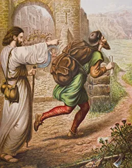 Evangelist Directs Christian On His Way. From The Book The Pilgrims Progress By John Evangelist Directs Christian On His Way. From The Book The Pilgrims Progress By John