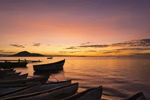 Fishing Boats At Dusk, Cape Maclear, Lake Malawi; Malawi Fishing Boats At Dusk, Cape Maclear, Lake Malawi; Malawi