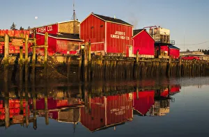 The Fishing Plant Reflected In The Columbia River At The Port Of Ilwaco; Ilwaco The Fishing Plant Reflected In The Columbia River At The Port Of Ilwaco; Ilwaco