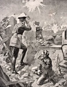 Forward Officer Observes Effect Of Creeping Artillery Barrage His Telephonist Relays Information To Battery Commander Forward Officer Observes Effect Of Creeping Artillery Barrage His Telephonist Relays Information To Battery Commander