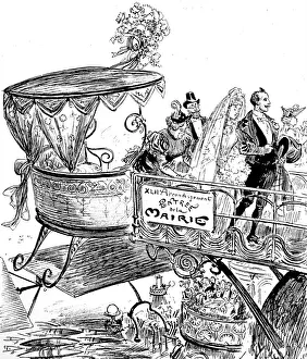 Futuristic drawing showing a hotel landing platform to board an air taxi, 1883 Futuristic drawing showing a hotel landing platform to board an air taxi, 1883