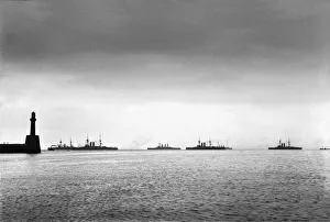 Glass negative War ships just off pier head and lighthouse Glass negative War ships just off pier head and lighthouse