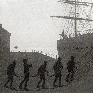 A group of chained prisoners boarding a prison ship in the 19th century. From The Martyrs of Tolpuddle, published 1934 A group of chained prisoners boarding a prison ship in the 19th century. From The Martyrs of Tolpuddle, published 1934