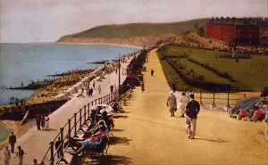 Hand-coloured photograph of the promenade of Eastbourne beach Hand-coloured photograph of the promenade of Eastbourne beach