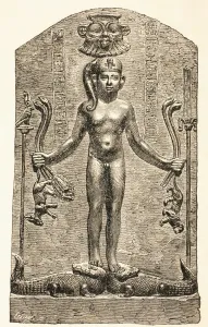 Harpokrates Standing On Crocodiles. Harpokrates Was The Ancient Egyptian's Young Horus Harpokrates Standing On Crocodiles. Harpokrates Was The Ancient Egyptian's Young Horus