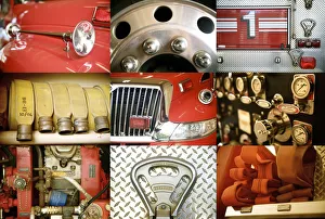 Hawaii, Collage Of A Red Firetruck And All Its Components Hawaii, Collage Of A Red Firetruck And All Its Components