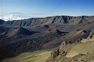 Hawaii, Maui, Overview Of Haleakala Crater, Trails Red Dirt, Blue Sky Hawaii, Maui, Overview Of Haleakala Crater, Trails Red Dirt, Blue Sky