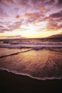 Hawaii, Maui, Wailea Beach At Sunset, Pink Clouds And Reflections On Water Hawaii, Maui, Wailea Beach At Sunset, Pink Clouds And Reflections On Water