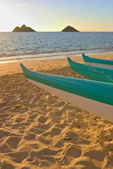 Hawaii, Oahu, Outrigger Canoes On Lanikai Beach At Sunrise Hawaii, Oahu, Outrigger Canoes On Lanikai Beach At Sunrise