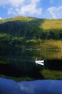 Images Dated 23rd March 2007: High Angle View Of A Person Boating In A Lake, Killary Harbor, County Galway, Republic Of Ireland
