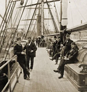 Historic image in sepia of the crew aboard the SS Russia, a Cunard liner built by J & G Thomson, circa 1880; Glasgow Historic image in sepia of the crew aboard the SS Russia, a Cunard liner built by J & G Thomson, circa 1880; Glasgow