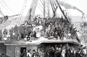 Illustration depicting an emigrant ship leaving Liverpool Illustration depicting an emigrant ship leaving Liverpool