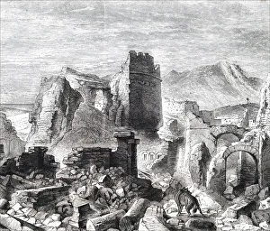 Illustration depicting a view of Samaria and Mount Gerizim, 19th century Illustration depicting a view of Samaria and Mount Gerizim, 19th century
