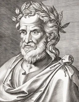 Imaginary portrait of ancient Greek author Homer. After a 17th century engraving by Hieronymus Wierix Imaginary portrait of ancient Greek author Homer. After a 17th century engraving by Hieronymus Wierix