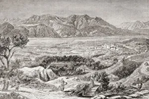 Imaginary View Of The City Of Ancient Sparta With Mt Taygetus Behind. From El Mundo Ilustrado, Published Barcelona Imaginary View Of The City Of Ancient Sparta With Mt Taygetus Behind. From El Mundo Ilustrado, Published Barcelona