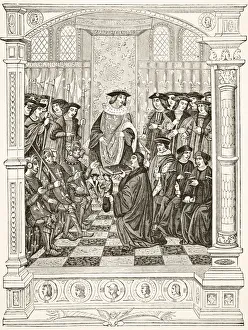 Jean Le Feron, Learned French Heraldic Scholar, 1504 - 1570, Presents One Of His Works To King Henry Ii Jean Le Feron, Learned French Heraldic Scholar, 1504 - 1570, Presents One Of His Works To King Henry Ii