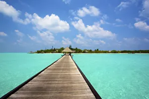 Jetty With Cabana Over Crystal Clear Turquoise Sea, Maldives Jetty With Cabana Over Crystal Clear Turquoise Sea, Maldives