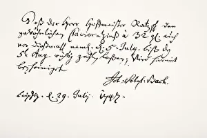 Johann Sebastian Bach, 1685 - 1750, German Composer And Musician. Hand Writing Sample Johann Sebastian Bach, 1685 - 1750, German Composer And Musician. Hand Writing Sample