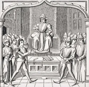The Judicial Duel. The Plaintiff Opening His Case Before The Judge The Judicial Duel. The Plaintiff Opening His Case Before The Judge