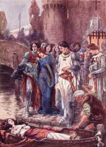 Lancelot Looks At The Dead Lady Of Shalott On Her Arrival At Camelot Lancelot Looks At The Dead Lady Of Shalott On Her Arrival At Camelot