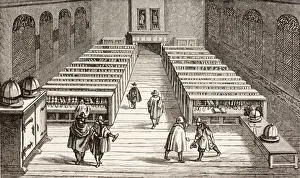 Library Of The University Of Leiden In The 17Th Century, Showing Chained Books Library Of The University Of Leiden In The 17Th Century, Showing Chained Books