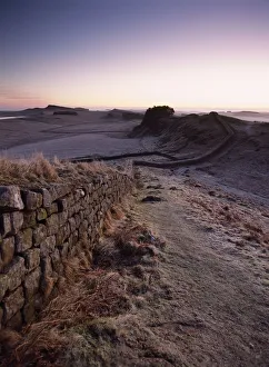 Looking Along Hadrian's Wall Shortly Before Dawn, At Cuddy's Crags Near Housesteads, Northumberland, England Looking Along Hadrian's Wall Shortly Before Dawn, At Cuddy's Crags Near Housesteads, Northumberland, England