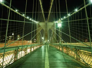Looking Along Walkway On The Brooklyn Bridge At Night Looking Along Walkway On The Brooklyn Bridge At Night