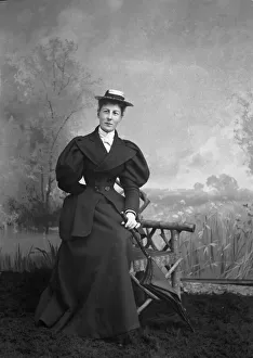 Magic lantern slide Glass negative . Studio portrait of a lady with umbrella with hand painted backdrop Magic lantern slide Glass negative . Studio portrait of a lady with umbrella with hand painted backdrop