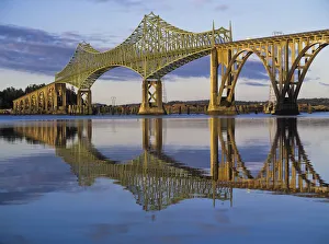 Mccollough Memorial Bridge Crosses Coos Bay; North Bend, Oregon, United States Of America Mccollough Memorial Bridge Crosses Coos Bay; North Bend, Oregon, United States Of America