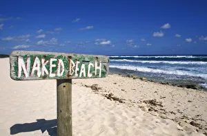 Mexico, Yucatan Peninsula, Cozumel, Naked Beach Sign In Sand Mexico, Yucatan Peninsula, Cozumel, Naked Beach Sign In Sand