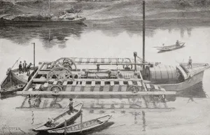 Monsieur des Blancs steamboat, 1802, using endless chain paddles. From The Book of Ships, published c.1920 Monsieur des Blancs steamboat, 1802, using endless chain paddles. From The Book of Ships, published c.1920