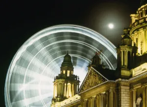 Moon Rising Behind Big Wheel And Belfast City Hall Moon Rising Behind Big Wheel And Belfast City Hall