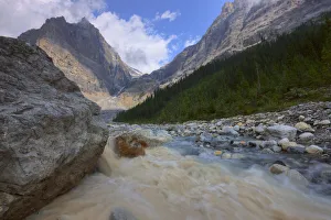Muddy Runoff In The Emerald Basin With The President Range Mountains In The Background, Yoho National Park Muddy Runoff In The Emerald Basin With The President Range Mountains In The Background, Yoho National Park